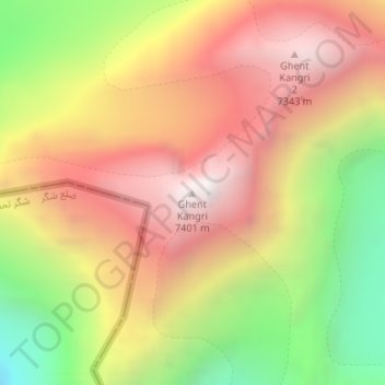 Mappa topografica Ghent Kangri, altitudine, rilievo