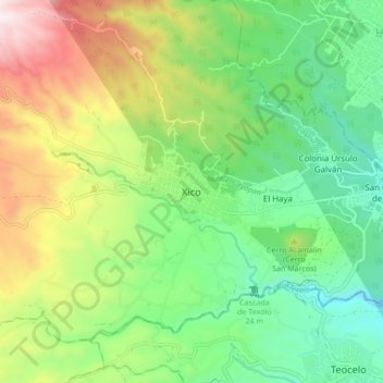 Mappa topografica Xico, altitudine, rilievo