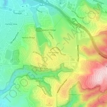 Mappa topografica San Joaquin Hills, altitudine, rilievo