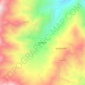 Mappa topografica Bomboca, altitudine, rilievo