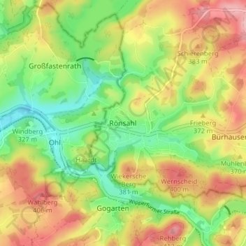 Mappa topografica Rönsahl, altitudine, rilievo