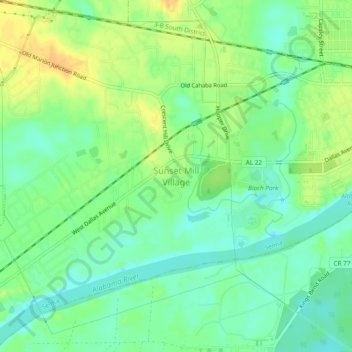 Mappa topografica Sunset Mill Village, altitudine, rilievo