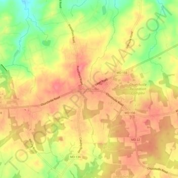 Mappa topografica Churchville, altitudine, rilievo