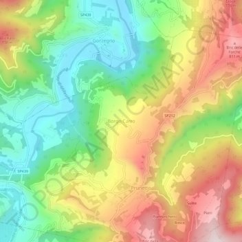 Mappa topografica Borgo Carro, altitudine, rilievo