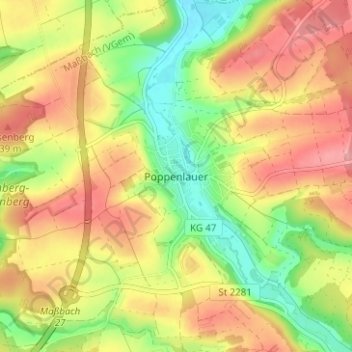 Mappa topografica Poppenlauer, altitudine, rilievo