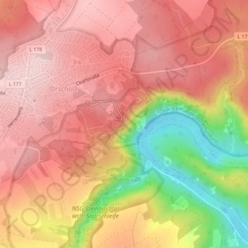Mappa topografica Saarschleife / Cloef, altitudine, rilievo
