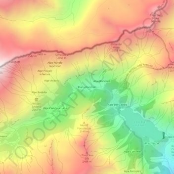 Mappa topografica Piana Ronchelli, altitudine, rilievo