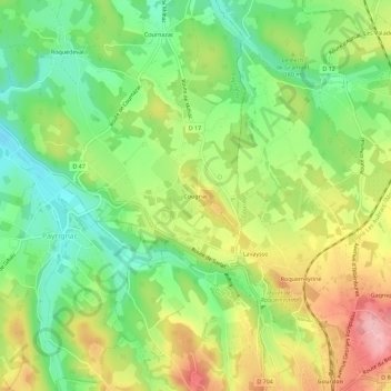 Mappa topografica Cougnac, altitudine, rilievo