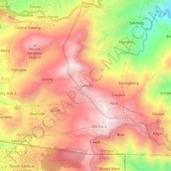 Mappa topografica Lamut, altitudine, rilievo