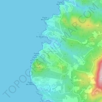 Mappa topografica Cala Vedella, altitudine, rilievo