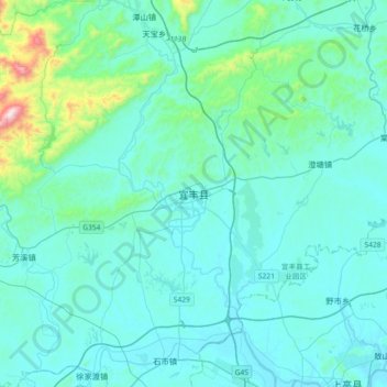 Mappa topografica 宜丰县, altitudine, rilievo