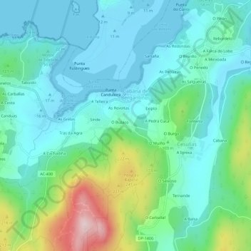 Mappa topografica O Buzaco, altitudine, rilievo