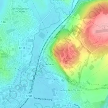 Mappa topografica Le Sabot, altitudine, rilievo