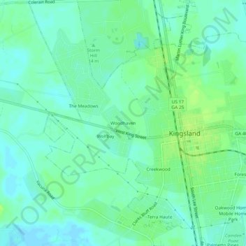 Mappa topografica Woodhaven, altitudine, rilievo