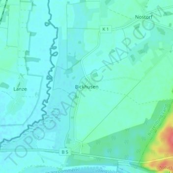 Mappa topografica Bickhusen, altitudine, rilievo