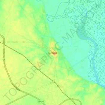 Mappa topografica Kannauj, altitudine, rilievo
