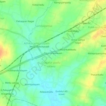 Mappa topografica Devarampalayam, altitudine, rilievo