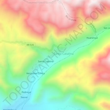 Mappa topografica Huaco, altitudine, rilievo