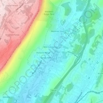 Mappa topografica Quail Hollow, altitudine, rilievo