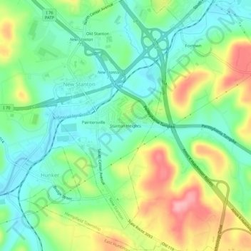 Mappa topografica Stanton Heights, altitudine, rilievo