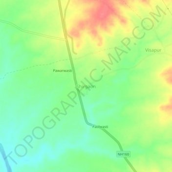 Mappa topografica Shirgaon, altitudine, rilievo