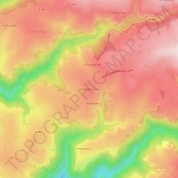 Mappa topografica Le Pouget Jouve, altitudine, rilievo