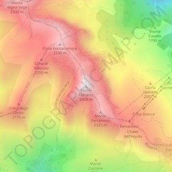 Mappa topografica Monte Ferrante, altitudine, rilievo