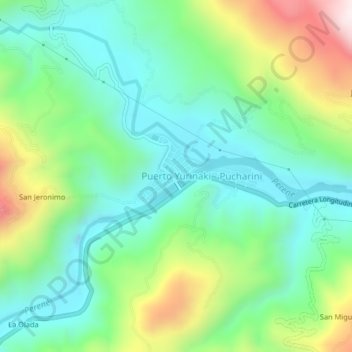 Mappa topografica Puerto Yurinaki, altitudine, rilievo
