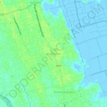 Mappa topografica Anthikkad, altitudine, rilievo