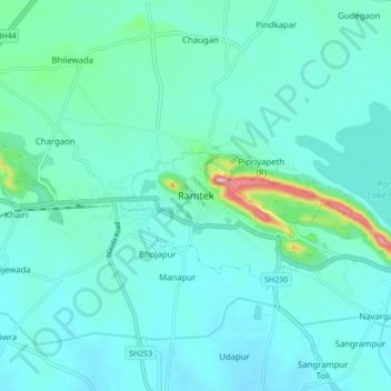 Mappa topografica Ramtek, altitudine, rilievo