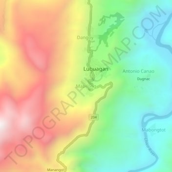 Mappa topografica Mabilong, altitudine, rilievo