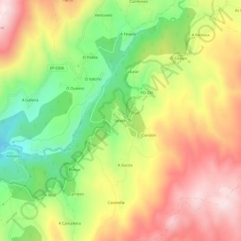 Mappa topografica Seixido, altitudine, rilievo