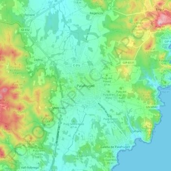 Mappa topografica Palafrugell, altitudine, rilievo