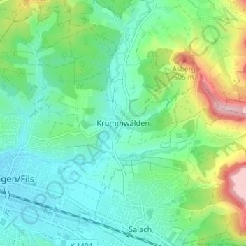Mappa topografica Krummwälden, altitudine, rilievo