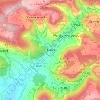 Mappa topografica Stübig, altitudine, rilievo