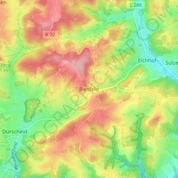 Mappa topografica Biesfeld, altitudine, rilievo