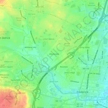 Mappa topografica Villa Estates, altitudine, rilievo
