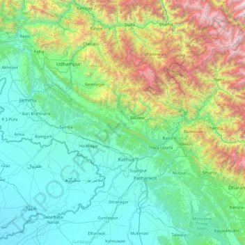 Mappa topografica Kathua, altitudine, rilievo