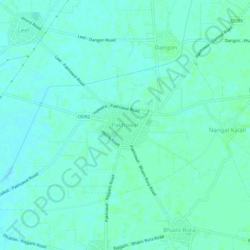 Mappa topografica Pakhowal, altitudine, rilievo