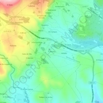 Mappa topografica A Peroxa, altitudine, rilievo