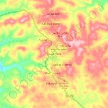 Mappa topografica Nova Prata, altitudine, rilievo