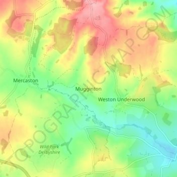 Mappa topografica Mugginton, altitudine, rilievo