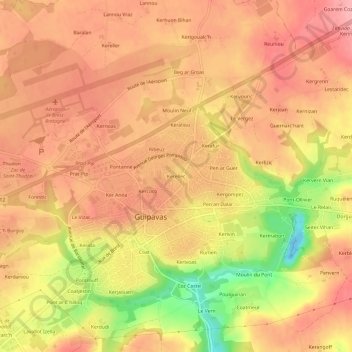 Mappa topografica Kerellec, altitudine, rilievo