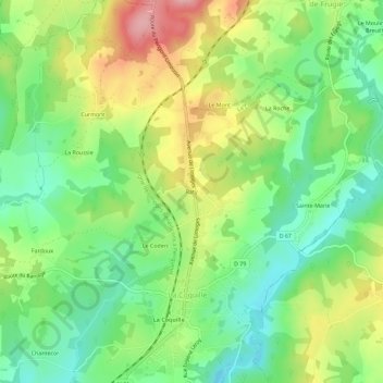 Mappa topografica Raty, altitudine, rilievo