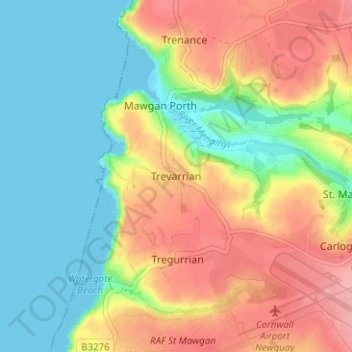 Mappa topografica Trevarrian, altitudine, rilievo