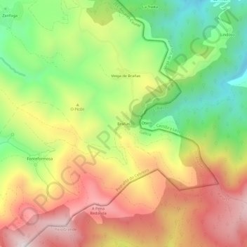 Mappa topografica Brañas, altitudine, rilievo