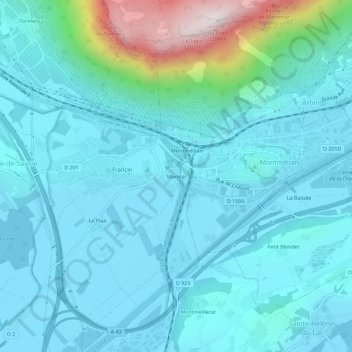 Mappa topografica Morétel, altitudine, rilievo