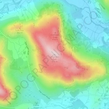 Mappa topografica Lingmoor Fell, altitudine, rilievo