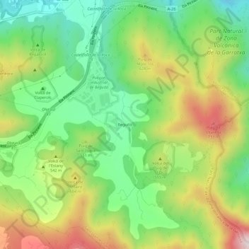 Mappa topografica Begudà, altitudine, rilievo