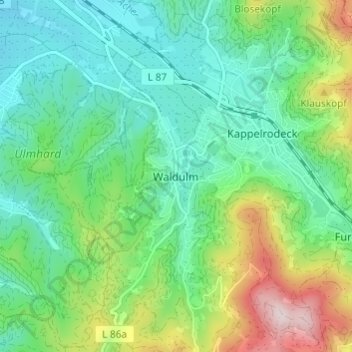 Mappa topografica Waldulm, altitudine, rilievo
